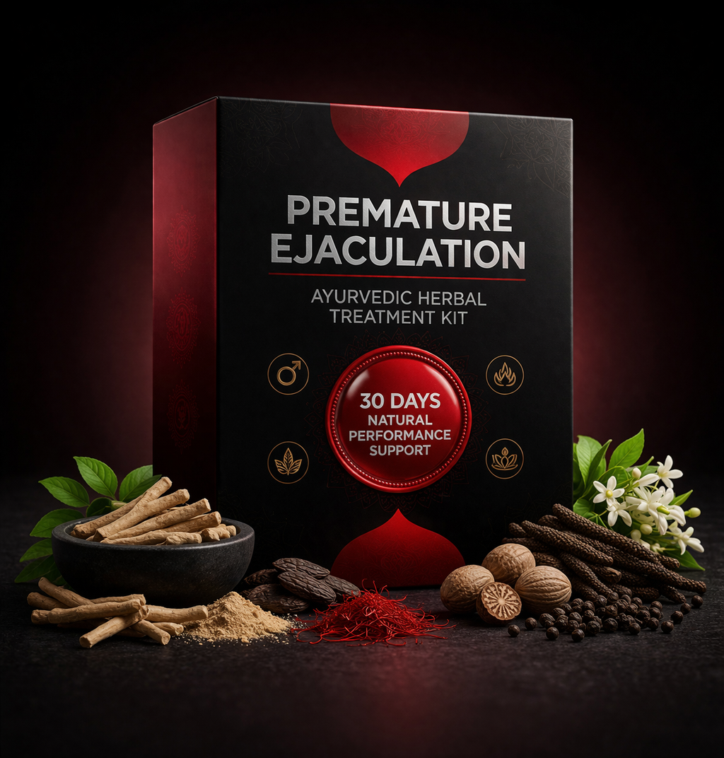 Premature Ejaculation Ayurvedic Herbal Kit black red box with natural herbs for male performance